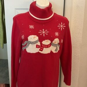 Christopher & Banks Red Snowman Turtleneck Sweater